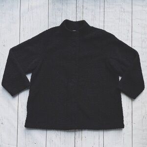 J Jill Pure Jill Fuzzy Teddy Bear Black Snap Button Sherpa Jacket Coat Size XL